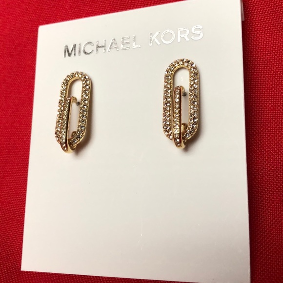 NEW MICHAEL KORS PAVE CRYSTAL LINK POST EARRINGS - Picture 3 of 8